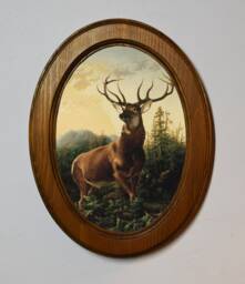 Handmade Deer Stag Art Print in Light Oak Oval Frame - thumbnail 1