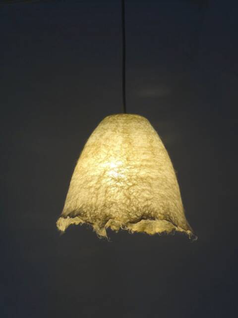 Felted Lamp, Handfelted Lampshade, Felted Natural Warm White Hanging Wool Pendant Light. Raw Made To Order - image 1