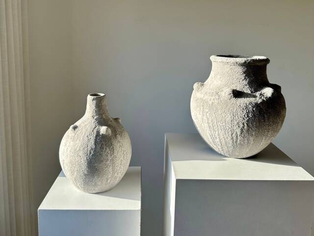 Set Of Two Vase Textured Earthenware Stoneware Unglazed Ceramic Vase Aged & Vintage Looked Perfect For Shelf, Coffee Tables Dresser - image 1