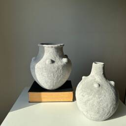 Set Of Two Vase Textured Earthenware Stoneware Unglazed Ceramic Vase Aged & Vintage Looked Perfect For Shelf, Coffee Tables Dresser - thumbnail 2