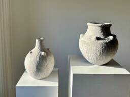Set Of Two Vase Textured Earthenware Stoneware Unglazed Ceramic Vase Aged & Vintage Looked Perfect For Shelf, Coffee Tables Dresser - thumbnail 1