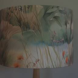 Wildflower Meadow Lampshade Orange Green Countryside Nature Wild Flowers Handmade Fabric Drum Shade Table Floor Or Ceiling Various Sizes - thumbnail 3