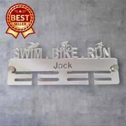 Swim, Bike, Run Medal Hanger - Mirror Colours, Custom Name & Colour