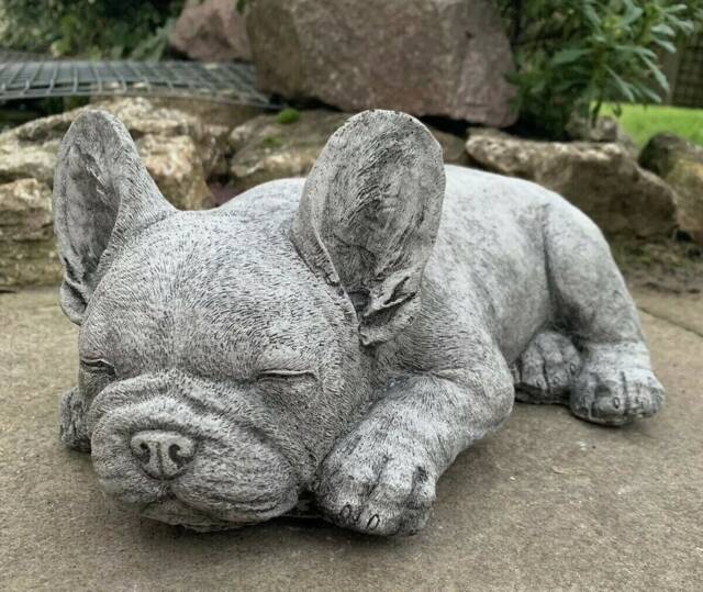 Stone Garden Lying Frenchie French Bulldog Dog Puppy Ornament Statue - image 1