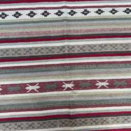 4'6x6'5 Ft Handmade Afghan Wool Kilim, Striped Kilim Rug, Red Green White Flat Pile Rug For Laundry Or Patio, Boho Style - thumbnail 4
