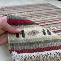 4'6x6'5 Ft Handmade Afghan Wool Kilim, Striped Kilim Rug, Red Green White Flat Pile Rug For Laundry Or Patio, Boho Style - thumbnail 3
