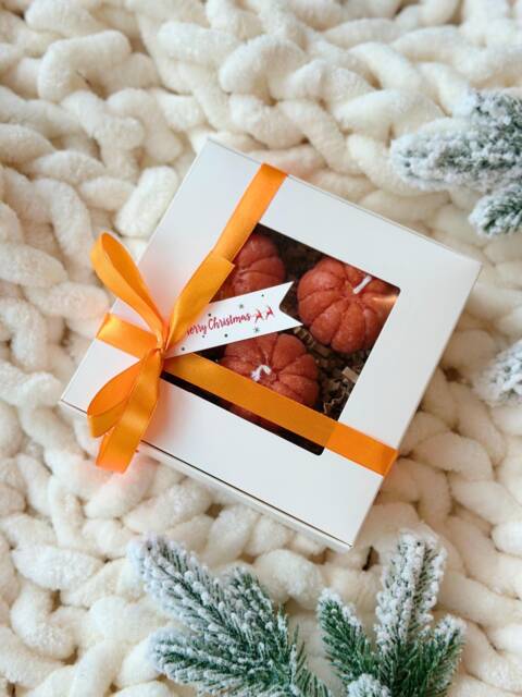 Christmas Candle Gift Set Of 3, Tangerine Shaped Candle, Festive Candle Gift, Winter Home Decor, Christmas Aesthetic Gift, Thank You Vigan - image 1