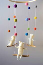 Needle Felted Bear Mobile, Nursery Baby Crib Mobile