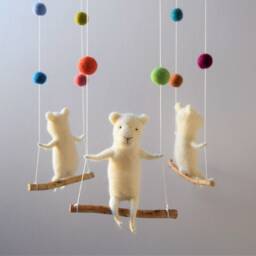 Needle Felted Bear Mobile, Nursery Baby Crib Mobile - thumbnail 2