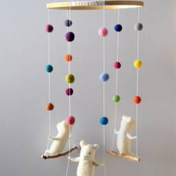 Needle Felted Bear Mobile, Nursery Baby Crib Mobile - thumbnail 4