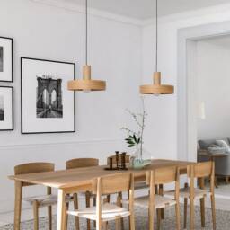 Elegant Set Of 2 Oak Pendant Lights For A Cozy Kitchen, Handcrafted Wooden Hanging Lamps Fall Hosting Decor - thumbnail 2