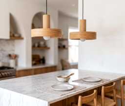 Elegant Set Of 2 Oak Pendant Lights For A Cozy Kitchen, Handcrafted Wooden Hanging Lamps Fall Hosting Decor - thumbnail 1