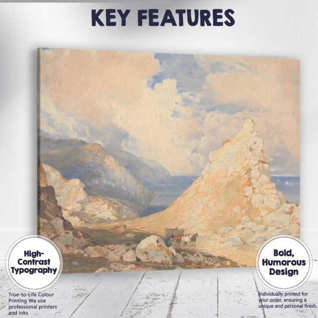 Coastal Cliffs & Sea Watercolour Landscape Painting Canvas Wall Art Print Decor Picture Ready To Hang - image 1