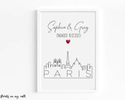 Personalized Paris Engagement Print, Wedding Gift, France Wall Art - thumbnail 1