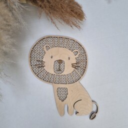 Wooden Lion Nursery Decor, Safari Wooden Wall Babyshower Gift, Rattan Shelf Sitter, Theme - thumbnail 3