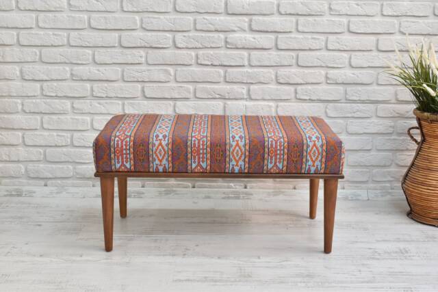 Ottoman Entryway Bench, Woven Kilim Upholstered Housewarming Gift Bench Indoor Furniture, Dining Bench Stool - image 1