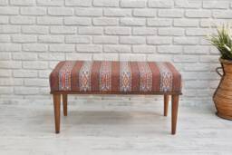 Ottoman Entryway Bench, Woven Kilim Upholstered Housewarming Gift Bench Indoor Furniture, Dining Bench Stool