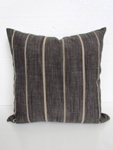 Gray Pillow Cover Charcoal & Tan Throw Pillows Ticking Stripe Farmhouse Black All Sizes - image 1