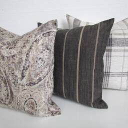 Gray Pillow Cover Charcoal & Tan Throw Pillows Ticking Stripe Farmhouse Black All Sizes - thumbnail 4