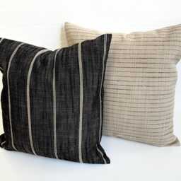 Gray Pillow Cover Charcoal & Tan Throw Pillows Ticking Stripe Farmhouse Black All Sizes - thumbnail 3