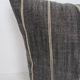 Gray Pillow Cover Charcoal & Tan Throw Pillows Ticking Stripe Farmhouse Black All Sizes - thumbnail 2