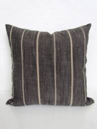 Gray Pillow Cover Charcoal & Tan Throw Pillows Ticking Stripe Farmhouse Black All Sizes - thumbnail 1
