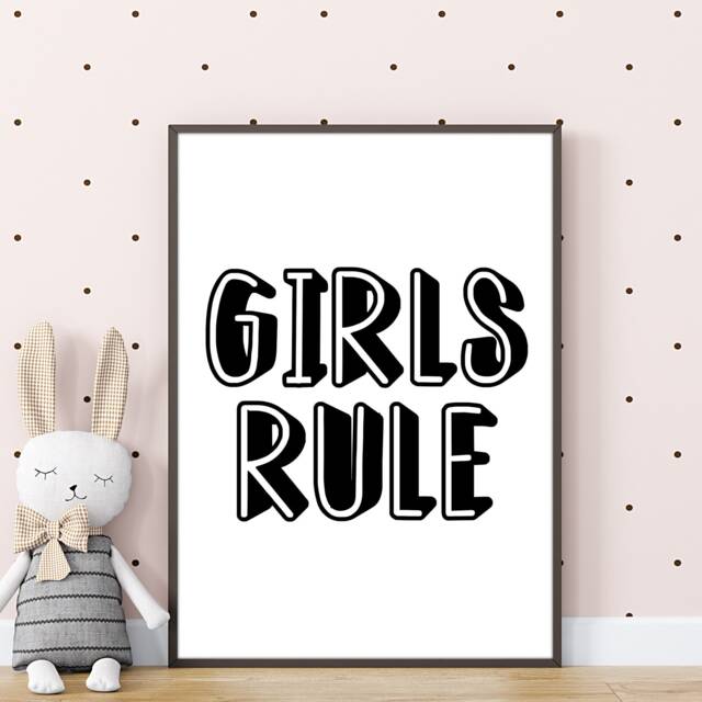 Girls Rule Print, Bedroom Prints, Monochrome Wall Art, Gifts, Teen Room Decor, Room Decor Nursery Art 244 - image 1