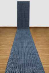 Handmade Block Printed Cotton Runner Rug, Blue/White Stair - thumbnail 1