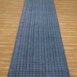 Handmade Block Printed Cotton Runner Rug, Blue/White Stair - thumbnail 3