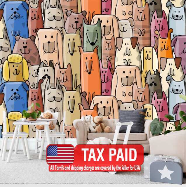 Cartoon Dogs Peel & Stick Wallpaper Mural Colorful Kids Wall Decor - image 1