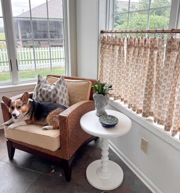 This Fresh Brown Woven Linen Block Print Has Pleated Cafe Curtain Summer Airy Feel, Perfect For Kitchen, Bathroom, Breakfastnooks - image 1