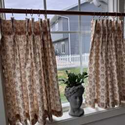This Fresh Brown Woven Linen Block Print Has Pleated Cafe Curtain Summer Airy Feel, Perfect For Kitchen, Bathroom, Breakfastnooks - thumbnail 3