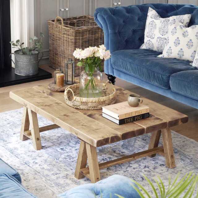Handcrafted Rustic Wood Coffee Table - Trestle Legs Ben Simpson Furniture - image 1