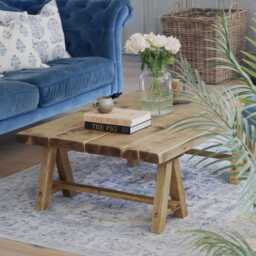 Handcrafted Rustic Wood Coffee Table - Trestle Legs Ben Simpson Furniture - thumbnail 2