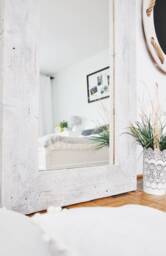 Large Whitewashed Pine Wood Mirror - Rustic Wall Decor - 70x145cm