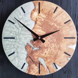Custom Resin & Olive Wood Wall Clock Live Edge Rustic Home Decor - thumbnail 4