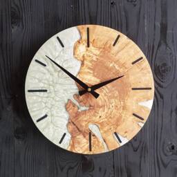Custom Resin & Olive Wood Wall Clock Live Edge Rustic Home Decor - thumbnail 1