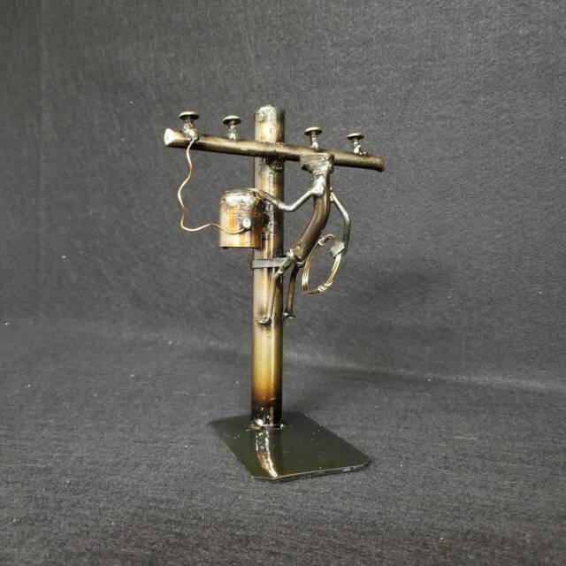 Lineman - Metal Art Figurine Railroad Spike Art Lineman Gift - image 1