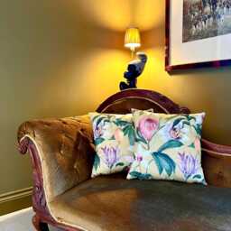 Mustard Floral Cotton Cushion Tropical Passion Flower Design - thumbnail 2