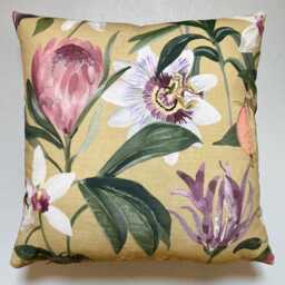 Mustard Floral Cotton Cushion Tropical Passion Flower Design - thumbnail 3