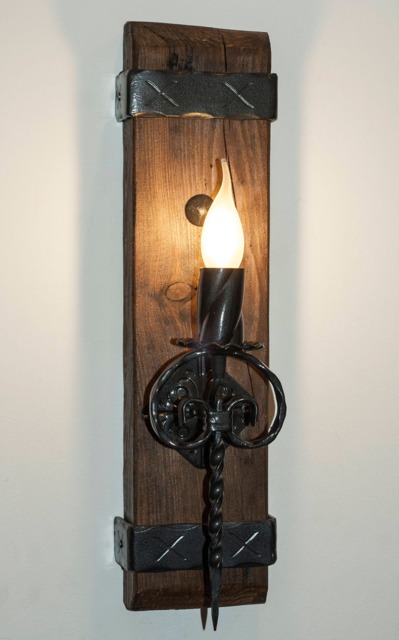 Wrought Iron & Wood Sconce Gothic Style Rustic Wall Lights - image 1