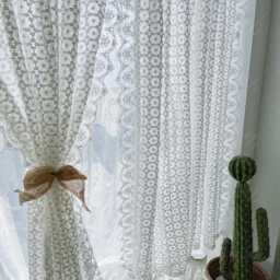 Embroidered Lace Curtain French Style Wavy Edge Floral Window Panel - thumbnail 2