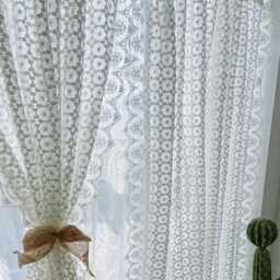 Embroidered Lace Curtain French Style Wavy Edge Floral Window Panel - thumbnail 3