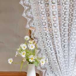 Embroidered Lace Curtain French Style Wavy Edge Floral Window Panel - thumbnail 1
