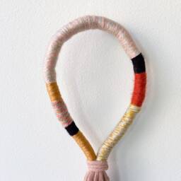 Set Of 2 Handmade Knotted Wall Hangings, Pair Bohemian Macrame Fiber Art Pieces, Wrapped Pastel Rope Decor Set - thumbnail 3