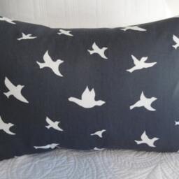 Chambray Pillow Cover Blue & White Birds Print, Cotton Home Decor - thumbnail 3
