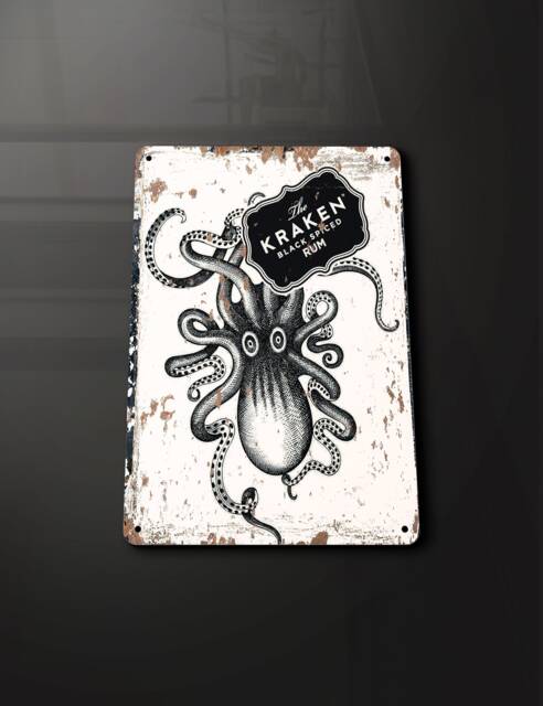 The Kraken Black Spiced Rum Pub Bar - Metal Sign Plaque Wall Art Decor Signage