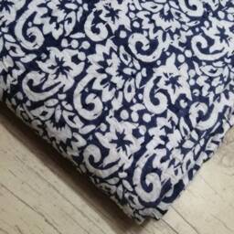 Indigo Floral Kantha Quilt, Handblock Printed Indian Bedspread - Queen - thumbnail 2