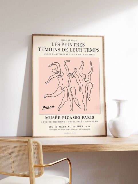 Picasso Exhibition Poster, Pink Dance, Vintage Minimalist Art Print, Line Drawing, Bedroom Art, Gift Idea, A1/A2/3/A4 - image 1