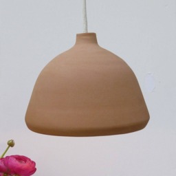 Ceramic Pendant Light, Light Brown Stoneware Bell, Hanging Lamp - thumbnail 2